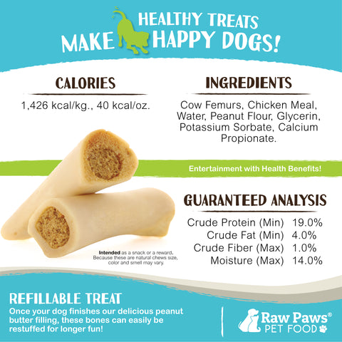 Filled Cow Femurs for Dogs - Peanut Butter Flavor, 5-6-inch - 6-ct
