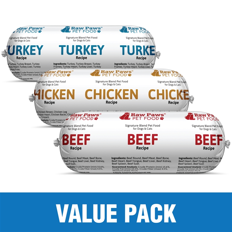 Raw Paws Complete Beef, Chicken & Turkey Value Pack, 30 Lbs