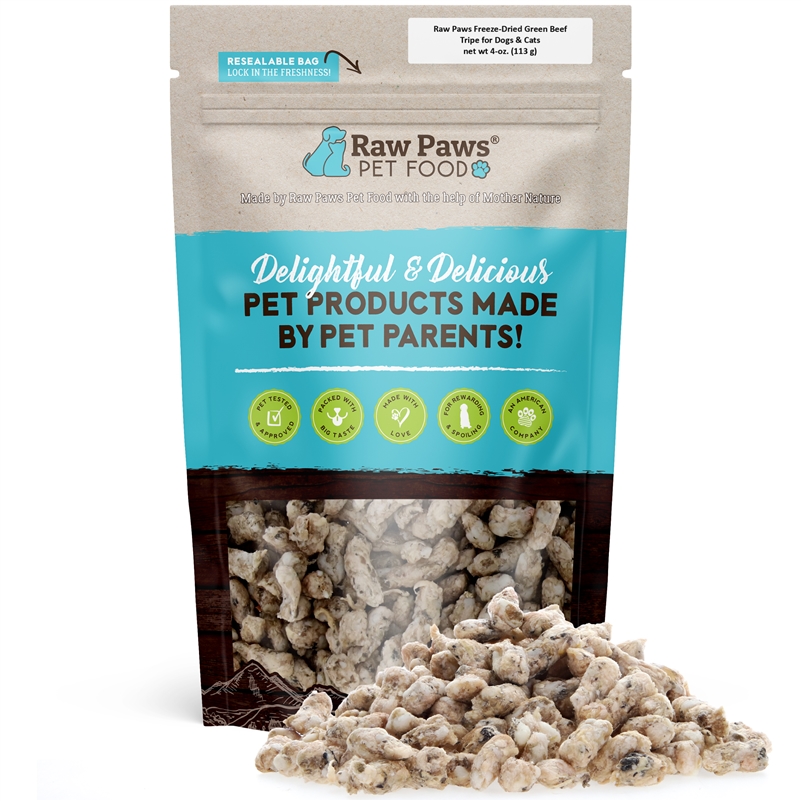Raw Paws Freeze Dried Green Beef Tripe Treats For Dogs & Cats, 4 Oz