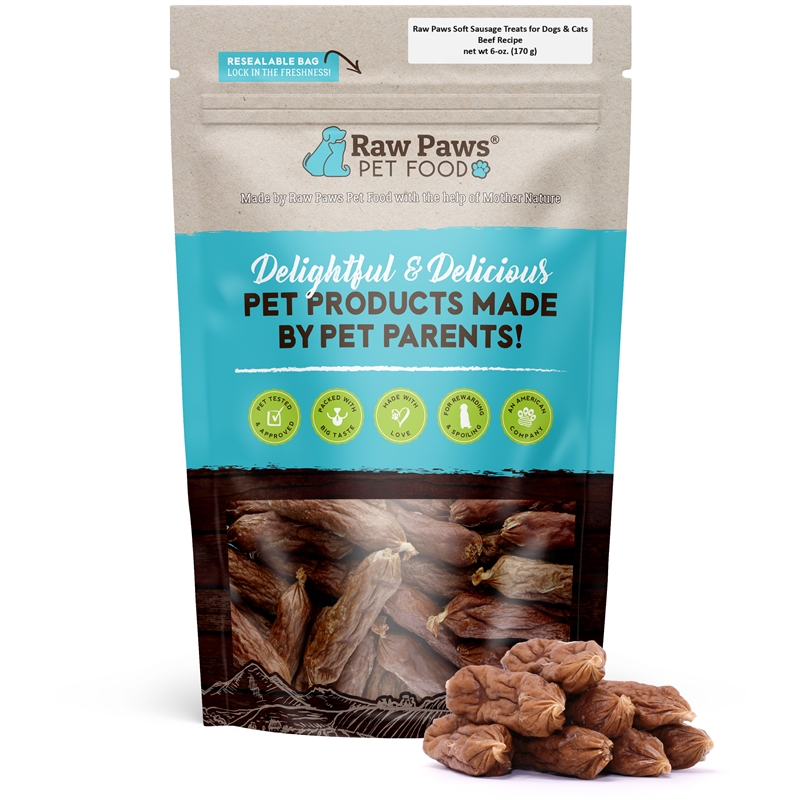 Raw Paws Soft Beef Sausage Treats For Dogs & Cats, 6 Oz