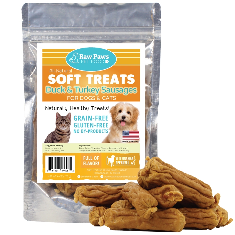 Raw Paws Soft Duck & Turkey Sausage Treats For Dogs & Cats, 6 Oz