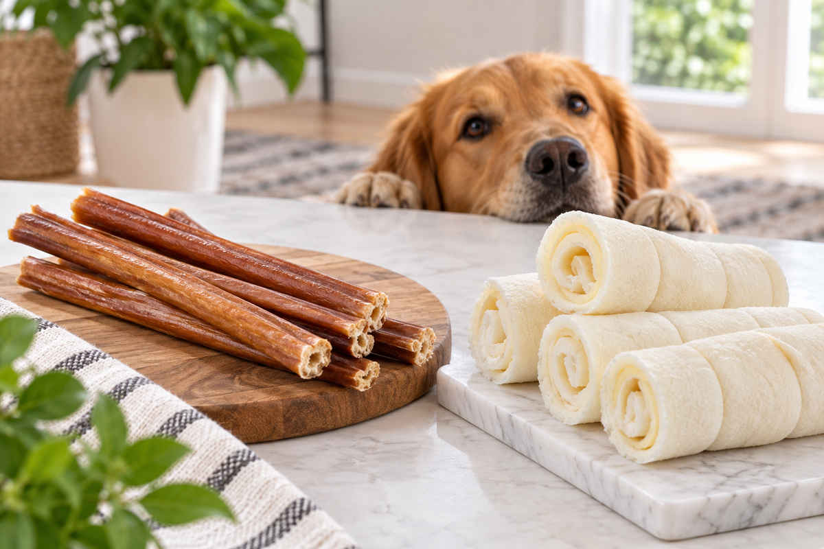 Bully Sticks vs. Beef Cheek Rolls: Comparing Two Popular Natural Chews