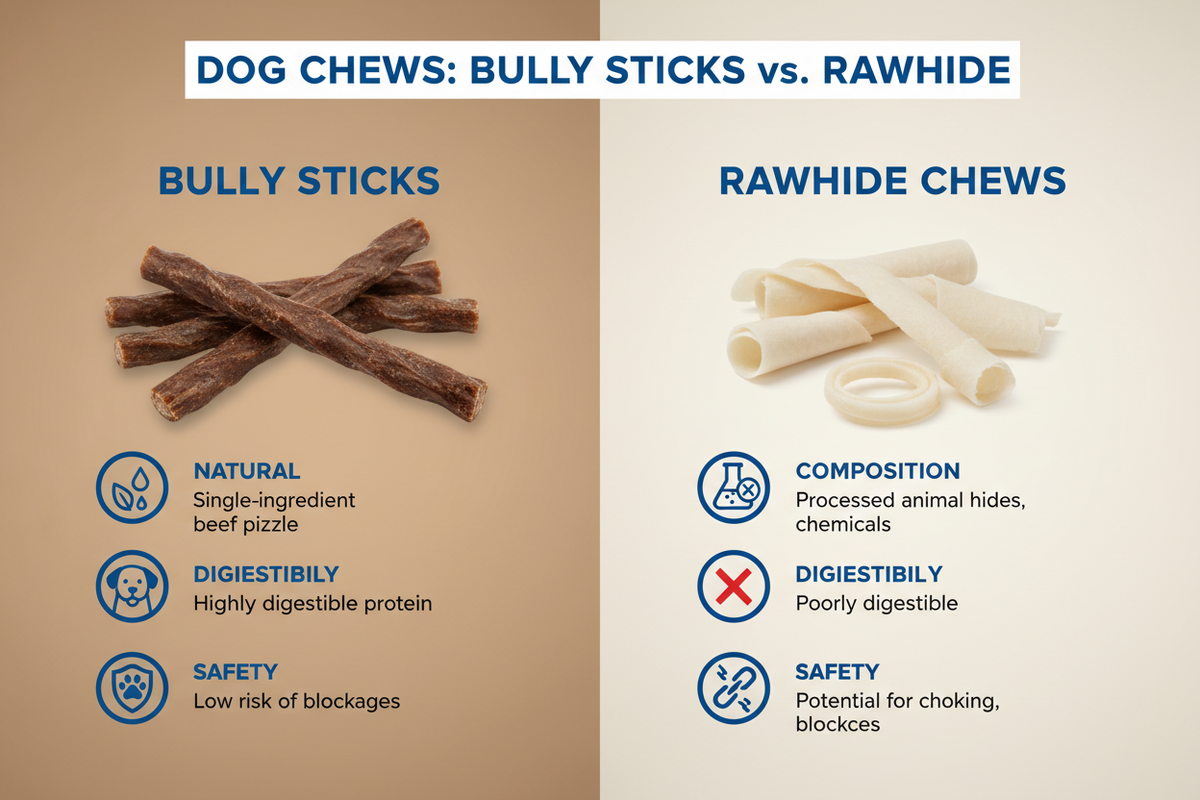 Bully Sticks vs Rawhide: Which Is the Better Dog Chew?