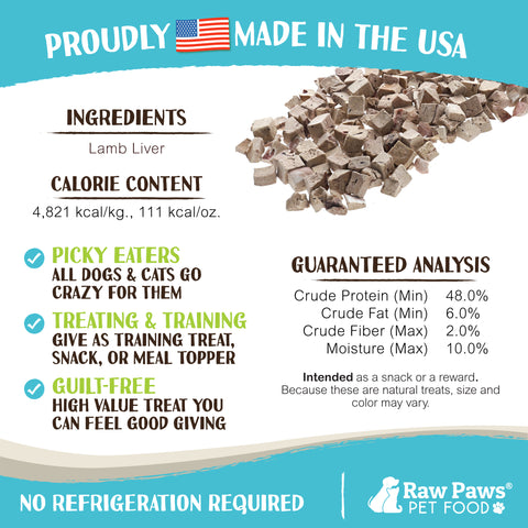 Freeze Dried Lamb Liver Treats for Dogs & Cats, 4-oz