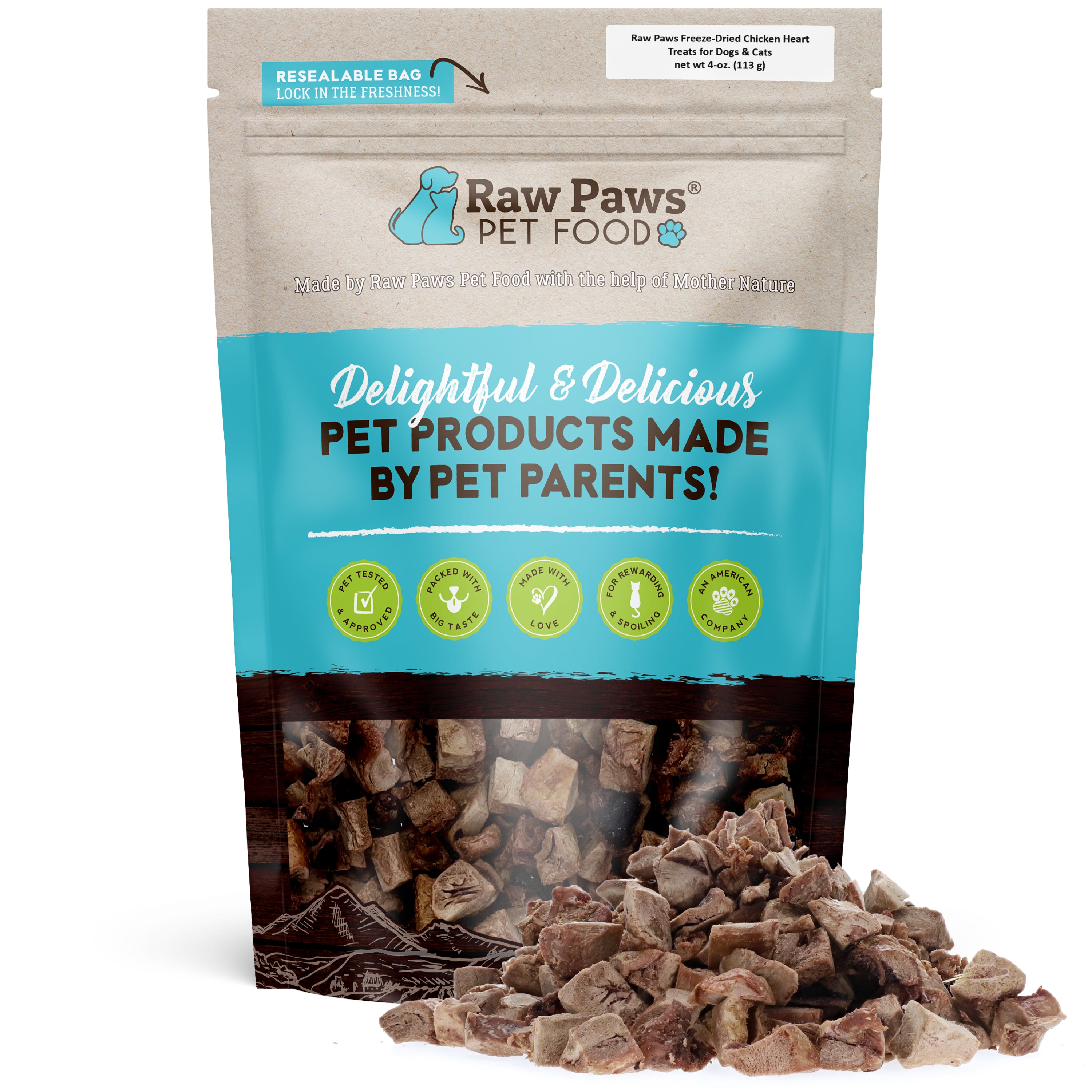 Raw Paws Freeze-Dried Diced Chicken Hearts 4 oz product package