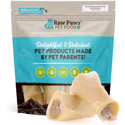 Filled Cow Femurs for Dogs - Peanut Butter Flavor, 3-4-inch - 6-ct