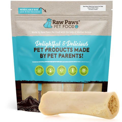 Filled Cow Femurs for Dogs - Peanut Butter Flavor, 5-6-inch - 6-ct