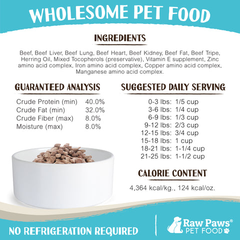 Freeze Dried Pet Food for Dogs & Cats - Beef Recipe, 16-oz