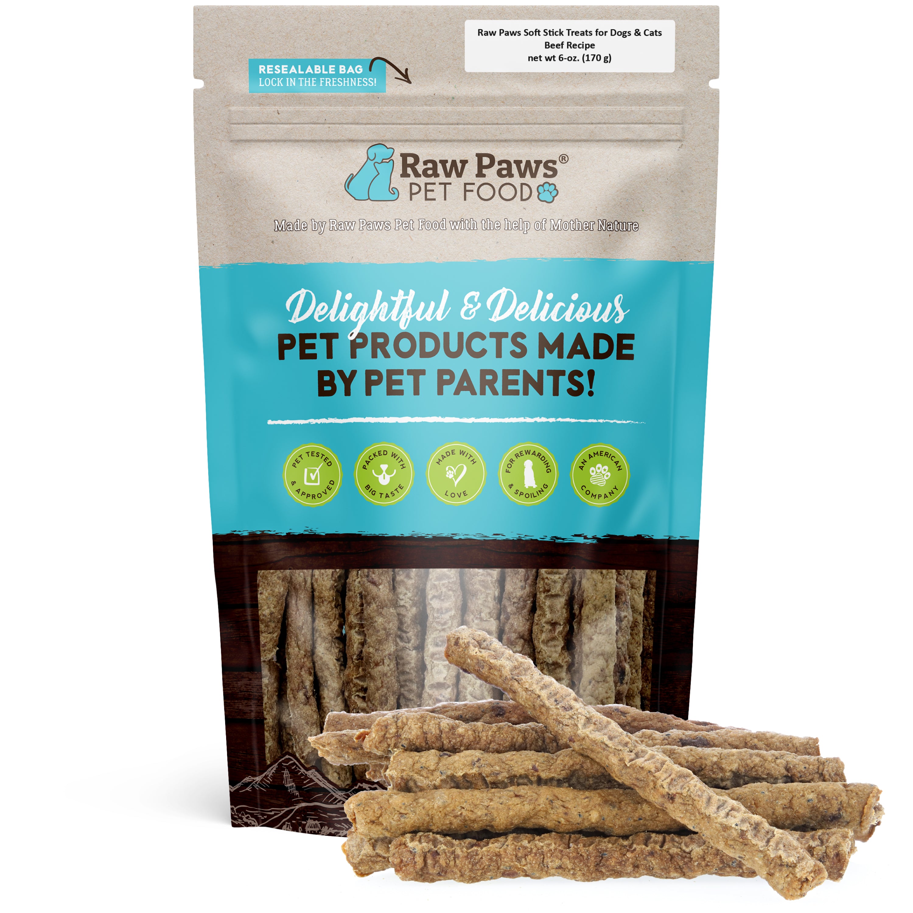 Raw Paws Soft Stick Treats Beef 6 oz product package