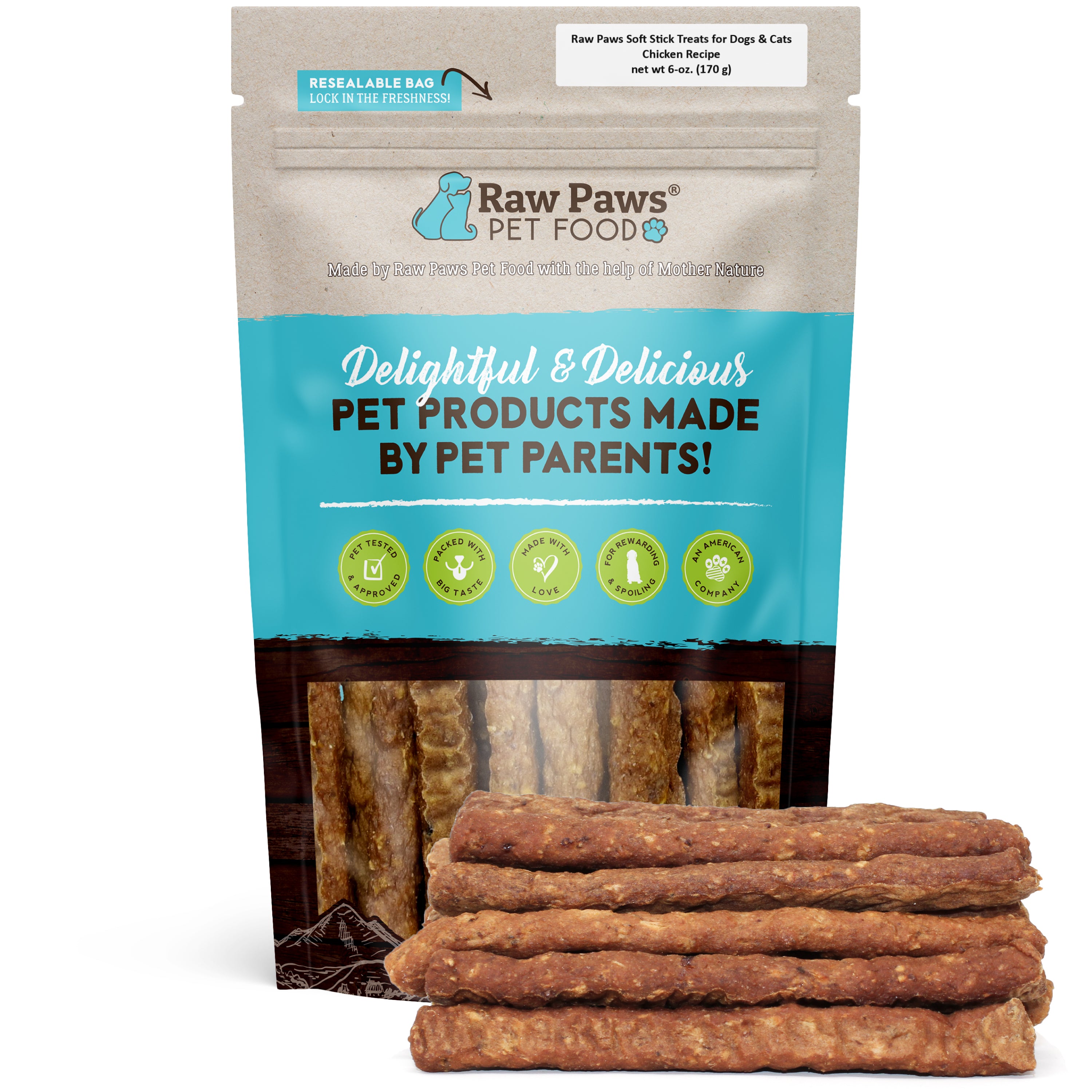 Raw Paws Soft Stick Treats Chicken 6 oz product package