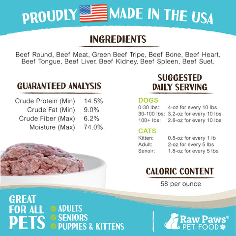 Signature Blend Pet Food for Dogs & Cats - Beef & Green Tripe Recipe, 1-lb