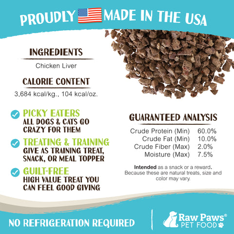 Freeze Dried Diced Chicken Liver Treats for Dogs & Cats, 4-oz