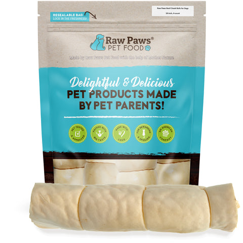 Beef Cheek Rolls for Dogs, 10-inch - 4-ct