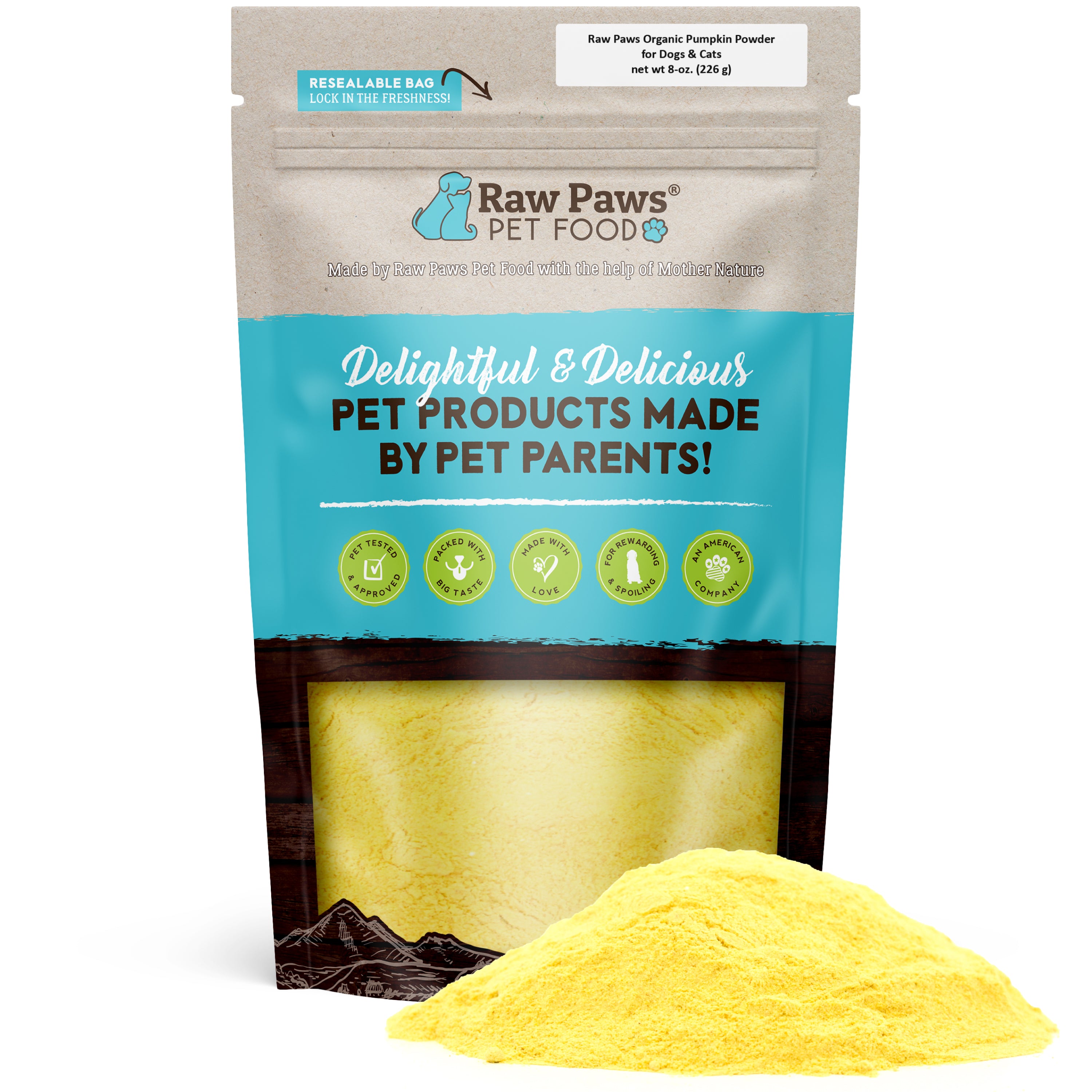 Raw Paws organic pumpkin powder for dogs and cats