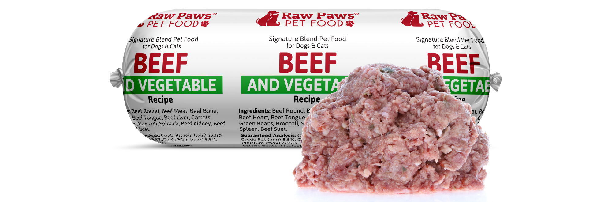 Raw Paws Signature Blend Complete Beef & Vegetable for Dogs & Cats, 1 lb